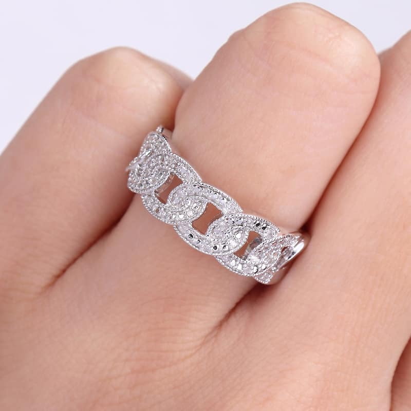 1/10ct TDW Diamond Infinity Link Eternity Ring in Sterling Silver by Miadora