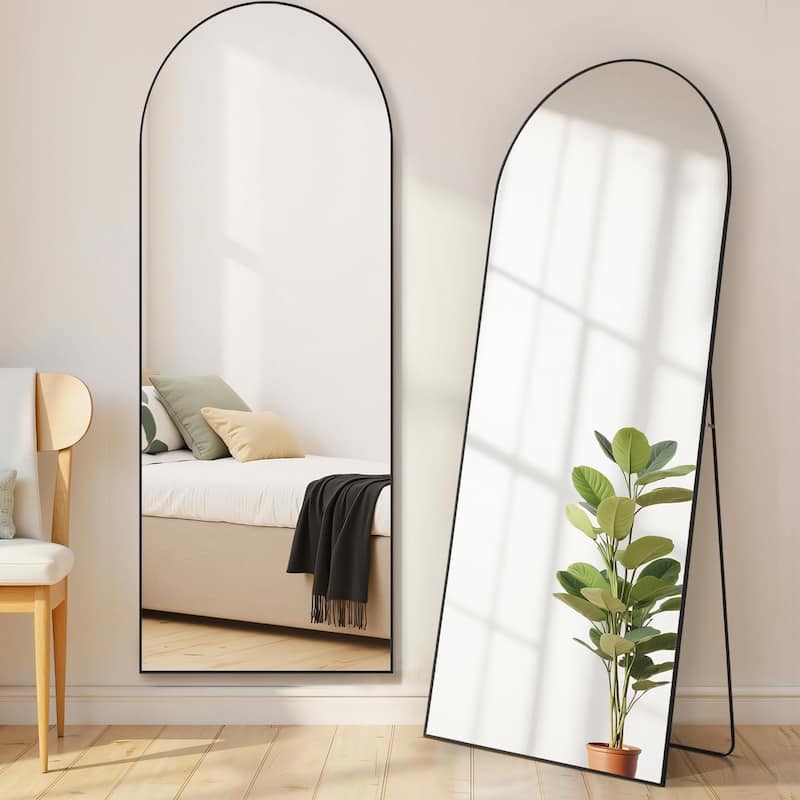 Arched Mirror Full Length, Upgraded 21"x64" Body Wall Mirrors with Shatter-Proof Glass, Floor Standing, Hanging or Leaning - Black