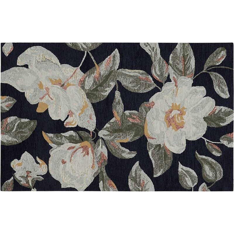 Handmade Delphi Collection Black/Ivory Wool Area Rug - 5'x8'