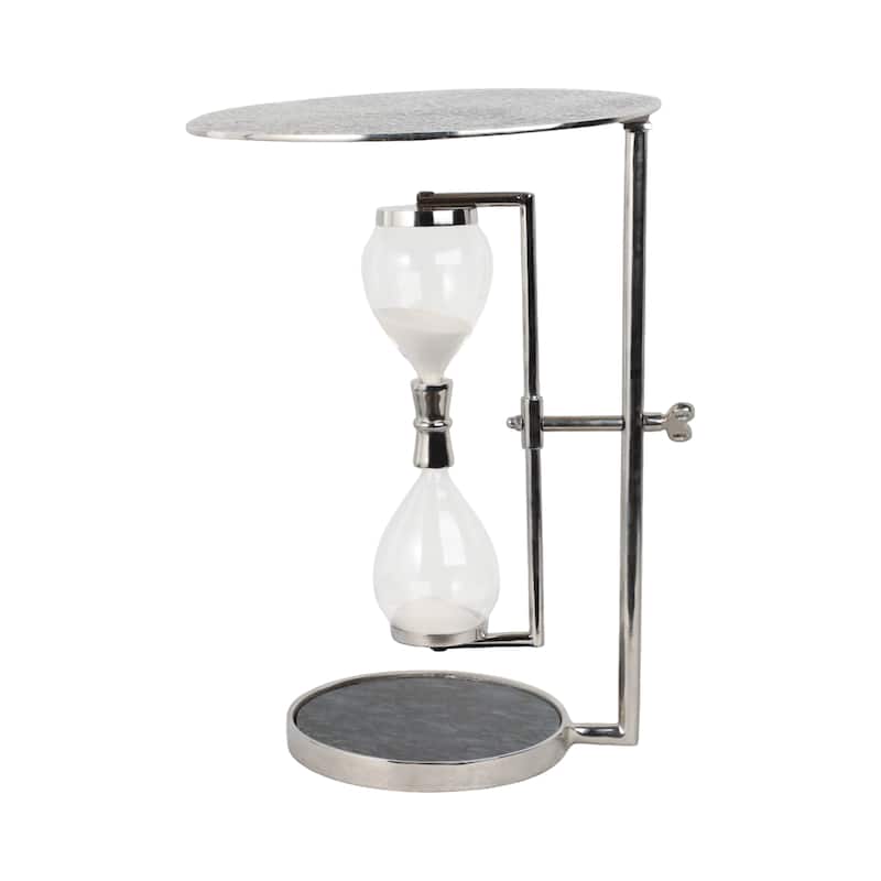 Metal Glass Accent Side Table Hourglass Base Round Design Home Decor - 16" x 16" x 23"