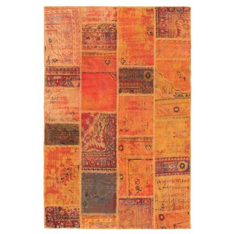 ECARPETGALLERY Hand-knotted Vintage Anatolia Patch Orange Wool Rug - 5'8 x 8'7