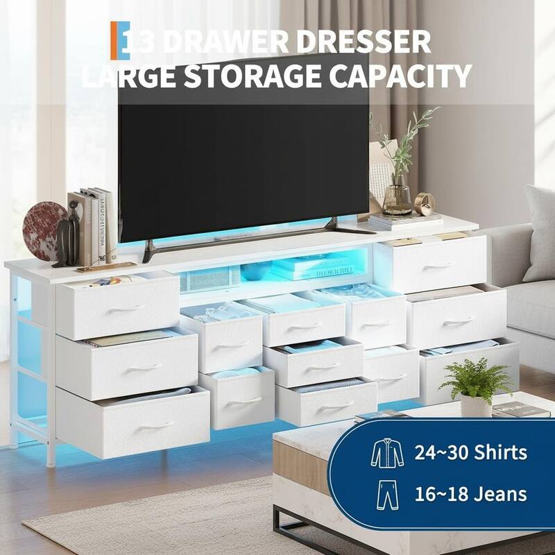 70 Inch Long Dresser TV Stand, Wide 13 Chest, up to 80 Inch