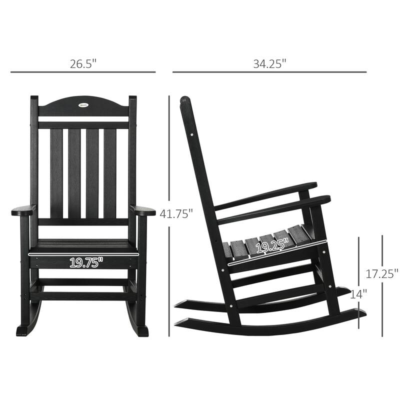 Outsunny 2 Pieces Outdoor Rocking Chair, All Weather-Resistant HDPE Rocking Patio Chairs with Rustic High Back, Armrests