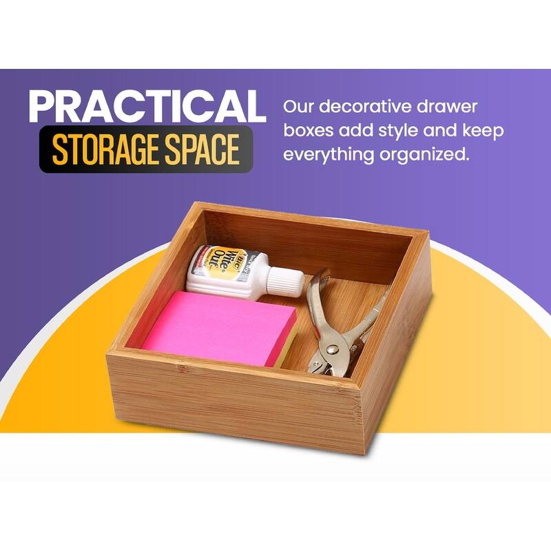YBM Home Bamboo Kitchen Drawer Organizer Storage Box (Set of 2)