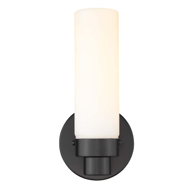 Minimalist Wall Sconce with Narrow Frosted Glass and Metal Base - 3.75” x 4.75” x 10”
