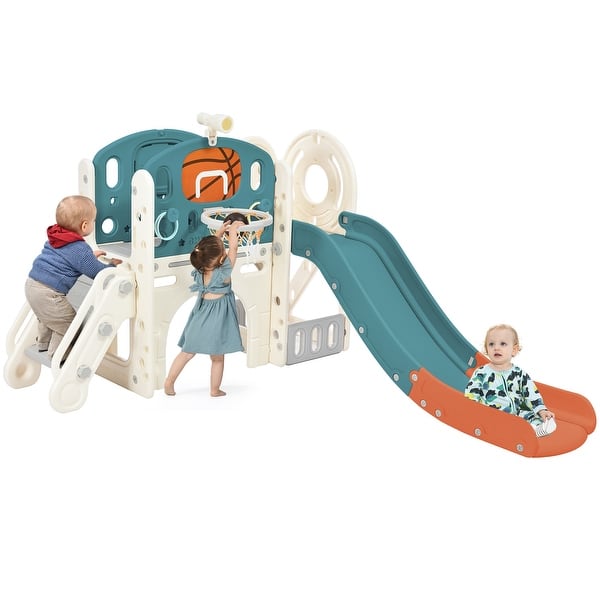 slide 2 of 5, 7 in 1 kids slide toy set climbing and crawling playhouse with slide White - 43.7
