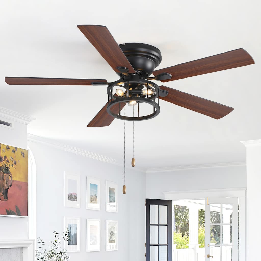 52-inch Indoor Matte Black Industrial Ceiling Fan with Light and Pull Chain