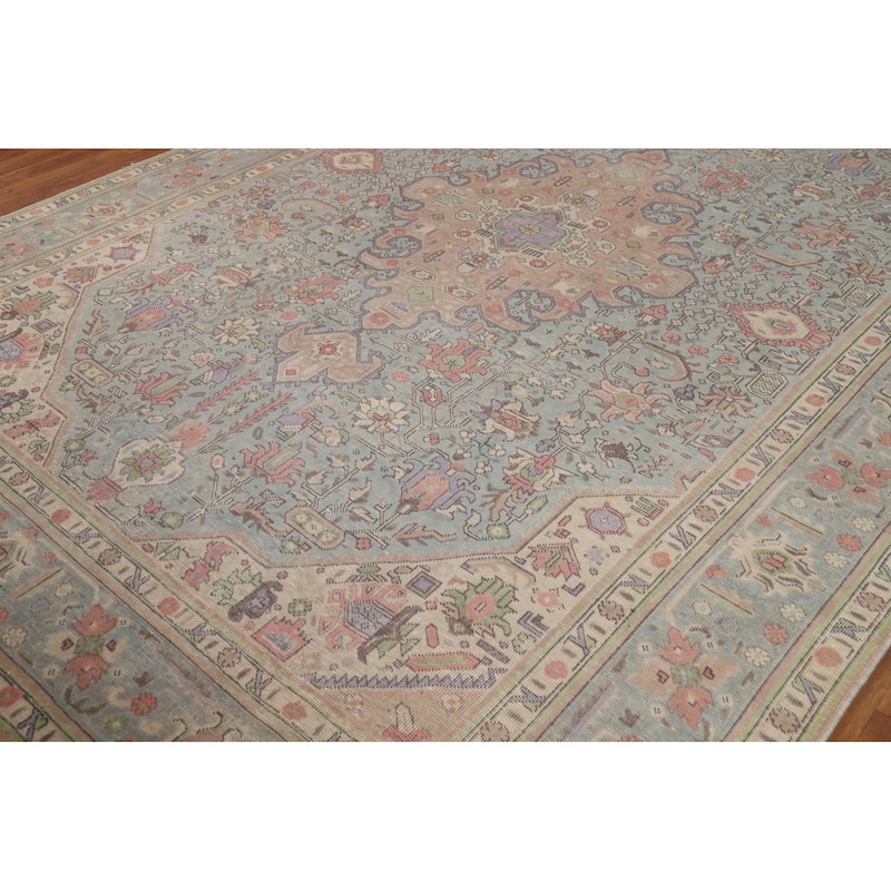 Blue Tabriz Persian Area Rug Hand-Knotted Geometric Wool Carpet - 8'0"x 11'0"