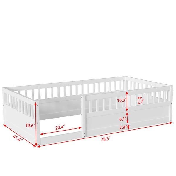 Twin Toddler Floor Bed Safety Kids Bed with High Guardrails (19.6 inch), Without Slat Concise Fence Bed for Kids Toddler