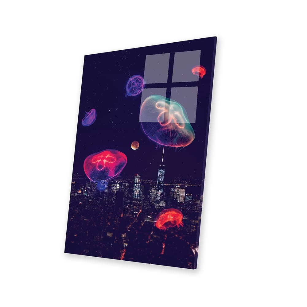 City Jellyfish Moon Print On Acrylic Glass by Soaring Anchor Designs ...