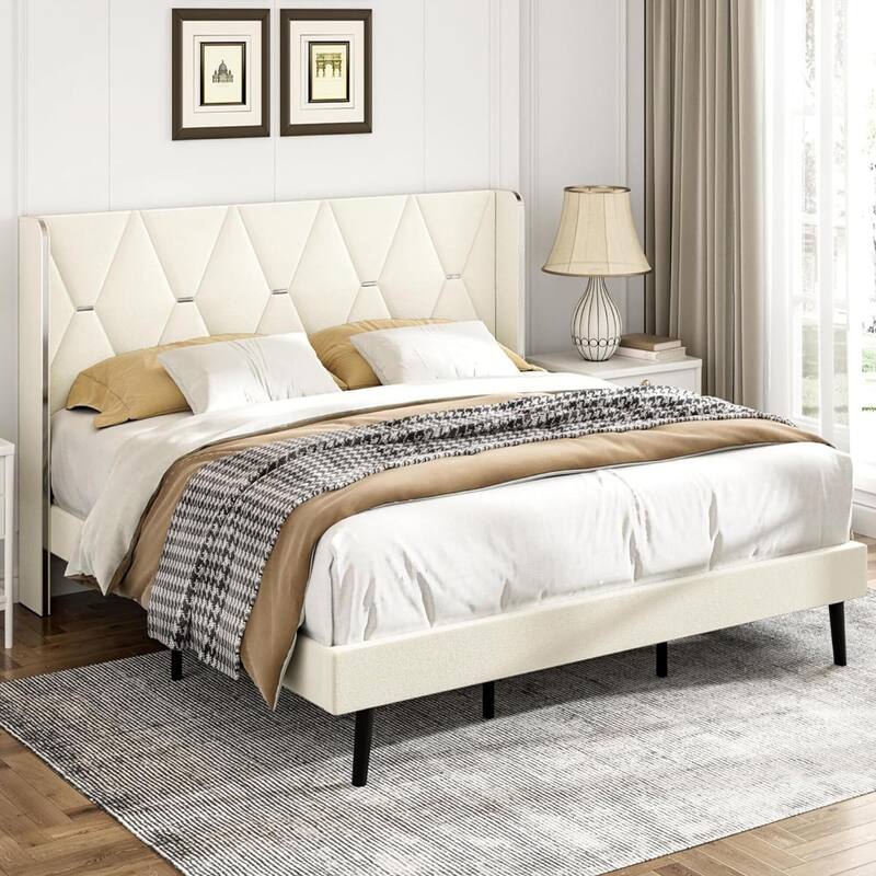 Velvet Platform Queen Bed Frame - Upholstered