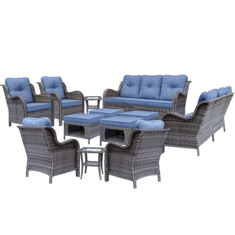 Gray Rattan Wicker High Back Outdoor Patio Furniture Sofa Seating Set