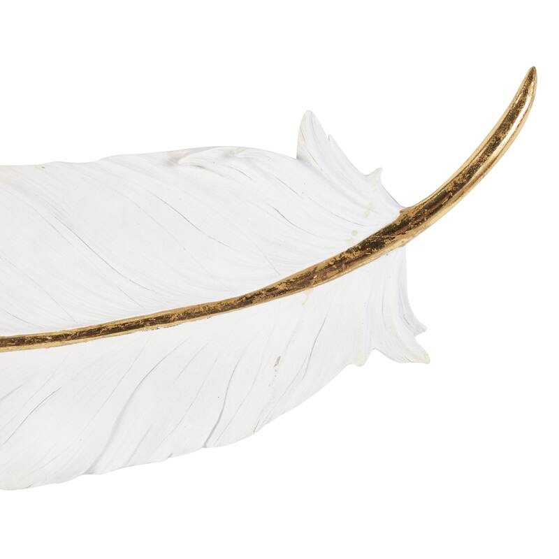 Resin Bird Feather Home Wall Decor with Gold Foil Accent - Set of 2 White - Roche River Decor