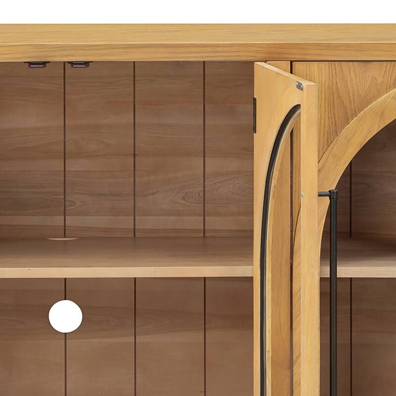 Retro Freestanding 4 Glass Door Wooden Sideboard Storage Buffet Cabinet