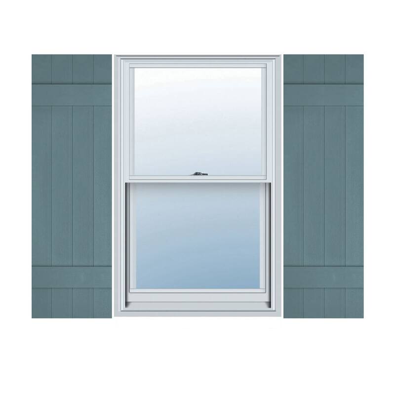 Builders Edge, Standard Four Board Joined (2 Batten), Board-n-Batten Shutters, Includes Matching Installation Spikes (Per Pair) - 14"W x 35"H - Wedgewood Blue