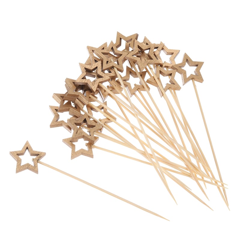 Bamboo Cocktail Toothpicks Hollow Star Shaped Drink Pick Skewer 100Pcs - 4.72"