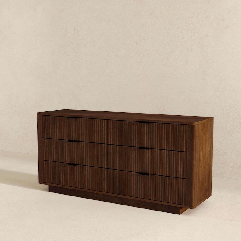 6 Drawer Dresser with Fluted Panel, Curved Clothing Organizer, Multi-functiona Wooden Cabinet Table for Living Room, Hallway