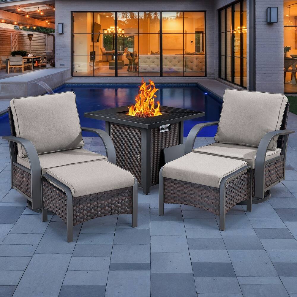 Glider Chairs Ottoman with Propane Fire Pit Table