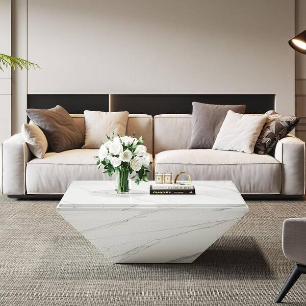 35.4 Inches Square Coffee Table with Faux Marble Tabletop