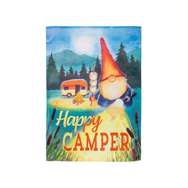 Gnome Happy Camper Suede Garden Flag