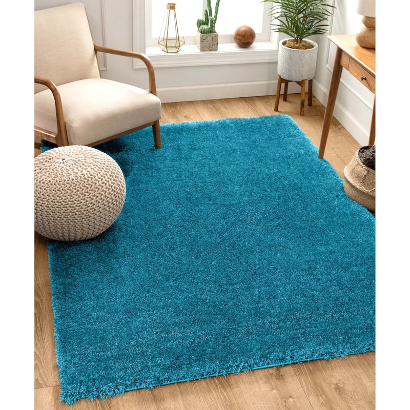Well Woven Feather Liza Solid Shag Area Rug - 9'3" x 12'6" - Blue