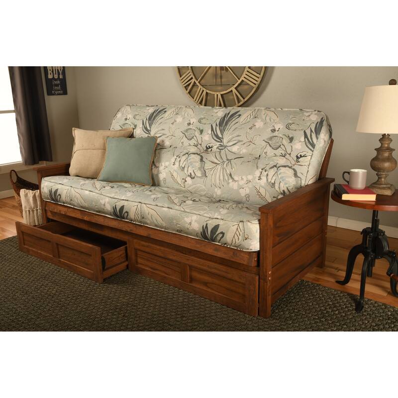 Somette Lexington Full-size Futon Set with Storage in Weathered Brown Finish with Mattress - Takara Rain