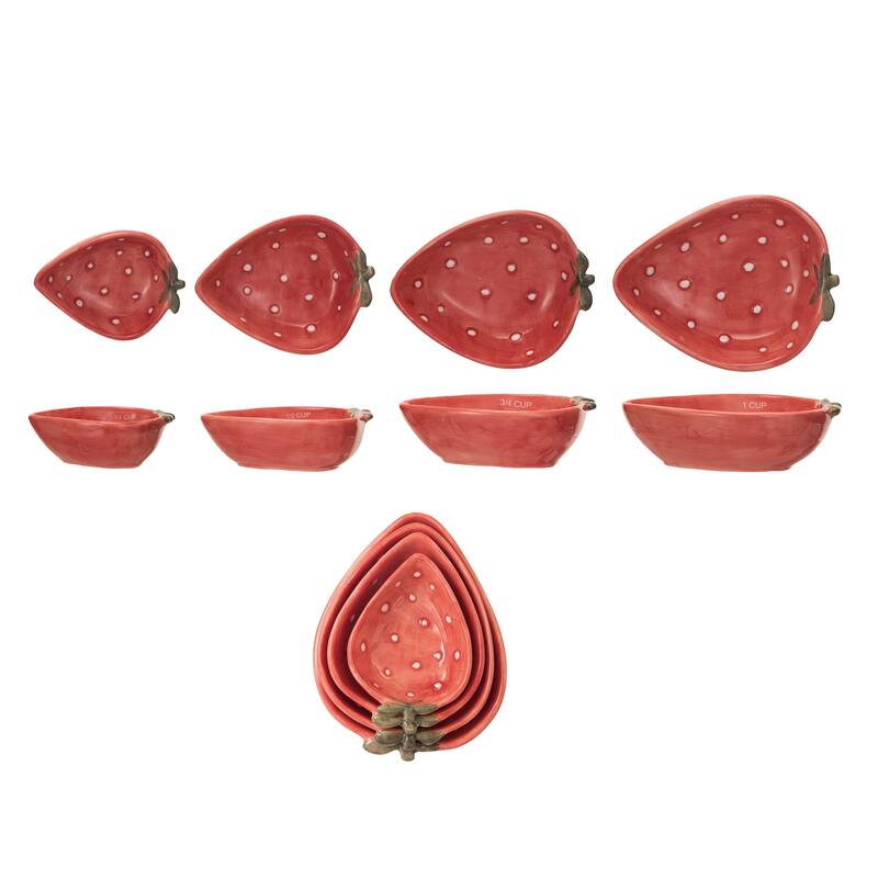 Hand-Painted Strawberry Stoneware Measuring Cups, Set of 4 - 5.9"L x 4.5"W x 1.8"H