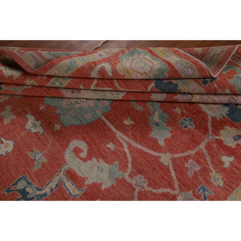 All-Over Orange Oushak Vegetable Dye Area Rug Handmade Wool Carpet - 8'11"x 11'8"