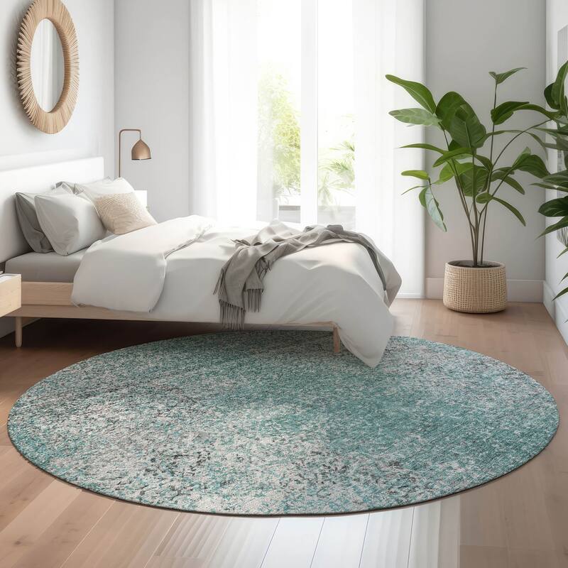 Premium Washable Super Soft Chic Ombre Mayfield Rug - Teal - 8' x 8' - Round