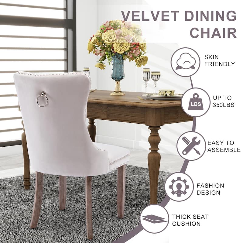 Set of 2 Hollywood Glam Velvet Dining Chairs – Tufted Back with Nailhead Trim and Ring Pull, Modern Accent Side Chairs