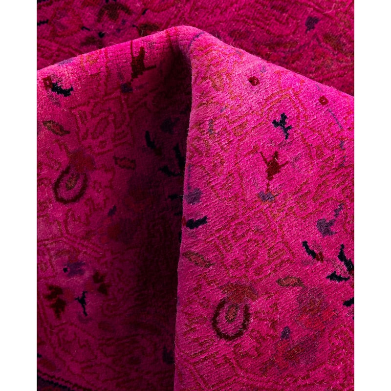 Overdyed One-of-a-Kind Hand-Knotted Round Area Rug - Pink - 3' 1" x 3' 1"