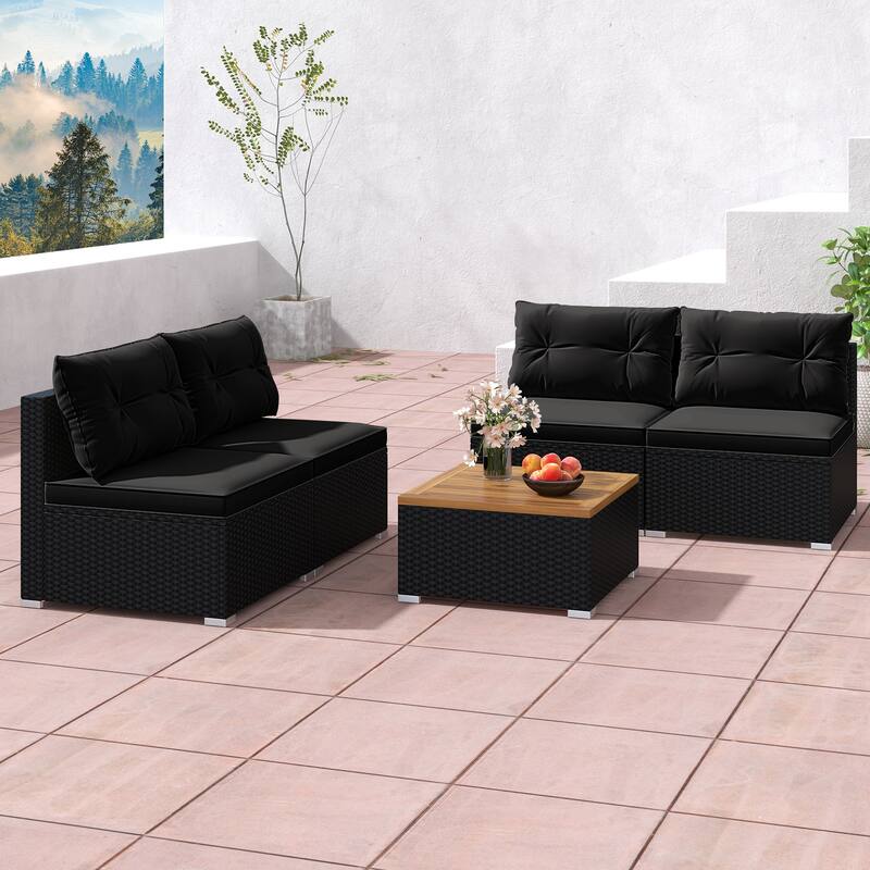 Gymax 5 Piece Outdoor Furniture Set w/ Seat & Back Cushions Acacia