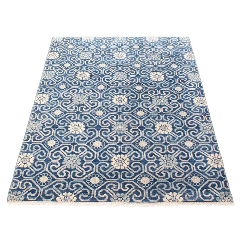 ECARPETGALLERY Hand-knotted Mystique Dark Blue Wool Rug - 5'0 x 6'11