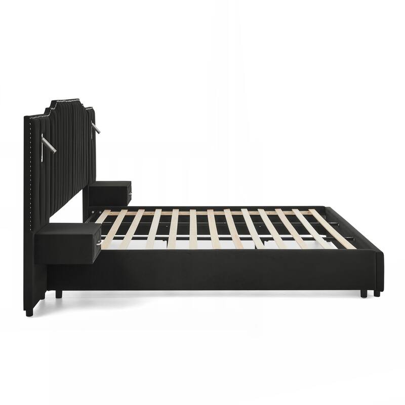 King Size Upholstered Bed Frame with Velvet Fabric