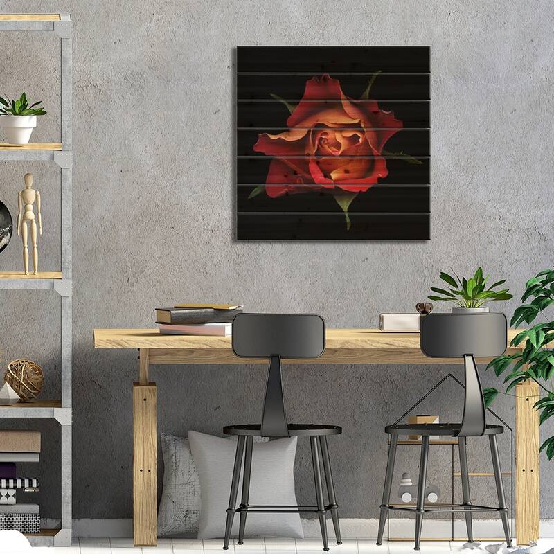 The Kiss Of A Rose Print On Wood by Magda Indigo - Multi-Color