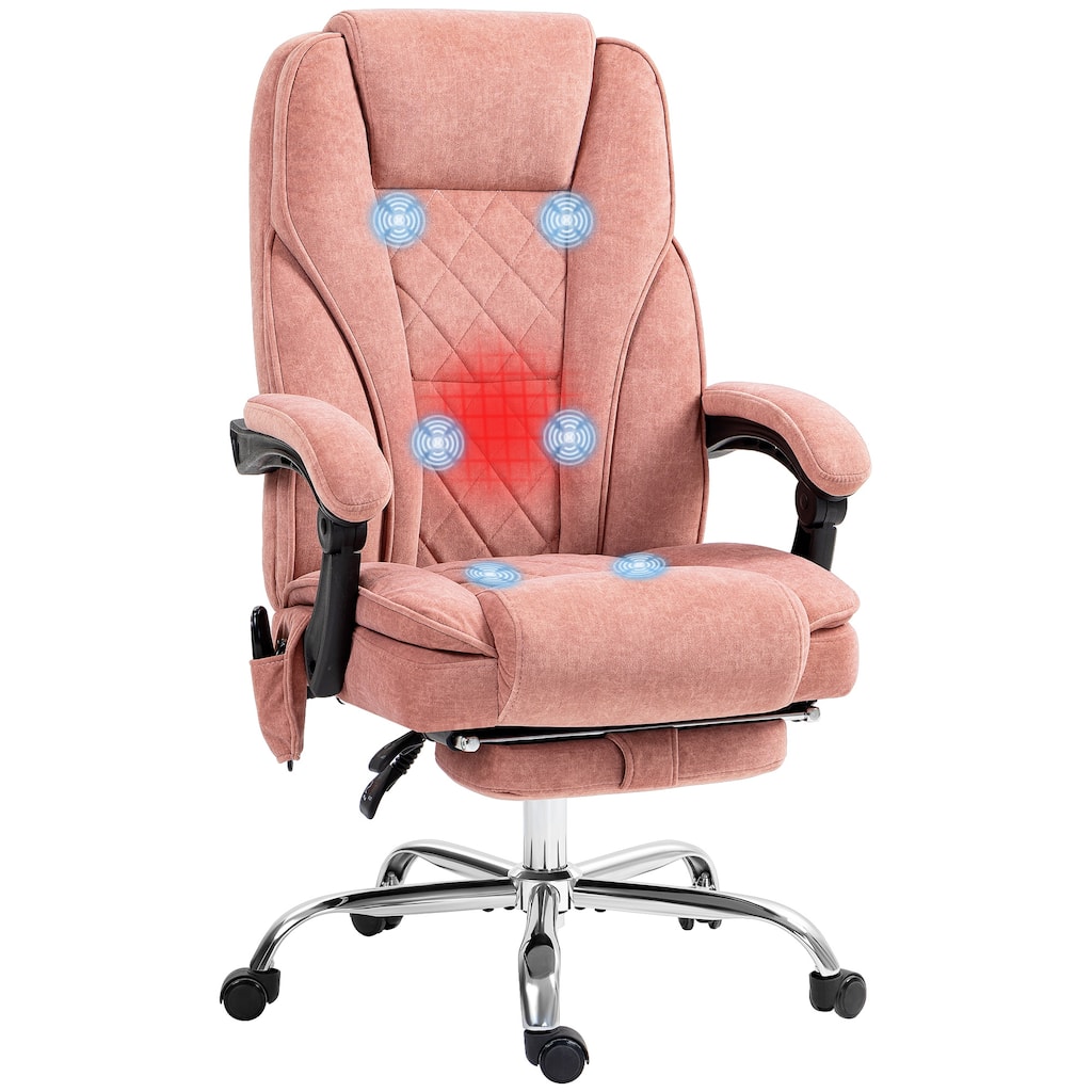 Massage Office Chair, Executive Office Chair Reclining Computer Chair with 6-Point Vibration, Retractable Footrest, Pink