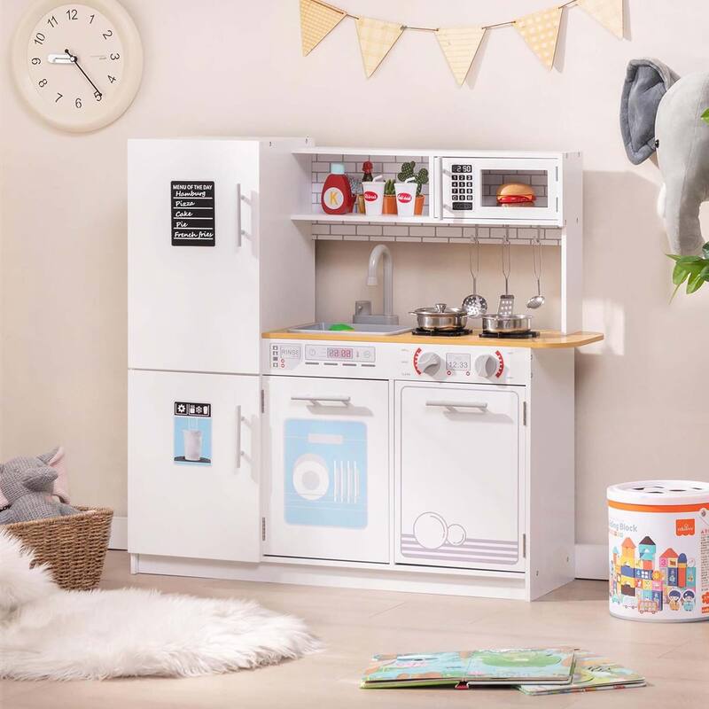 Kids Kitchen Play Set w/ Stove Removable Sink Oven Dish Washer