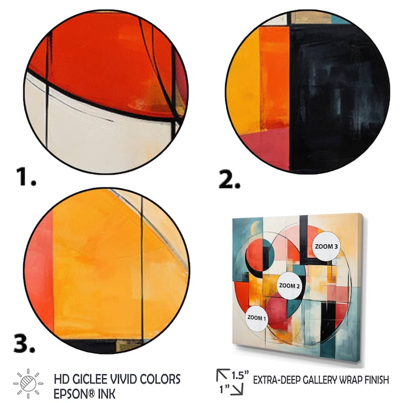 Designart "Blue Orange Mid Century Geometric Abstractions I" Mid-century Framed Canvas Wall Art