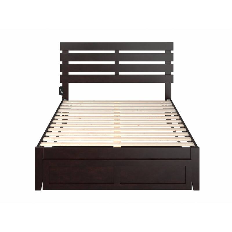 Full Size Bed with Storage Drawer - Espresso Finish, Modern Farmhouse Style Bed Frame