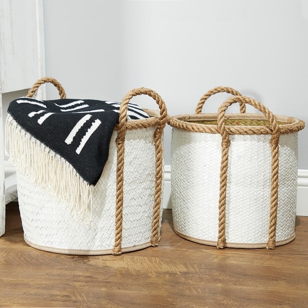 slide 2 of 9, White Dried Plant Material Coastal Storage Basket (Set of 3) - S/3 17", 15", 13"W