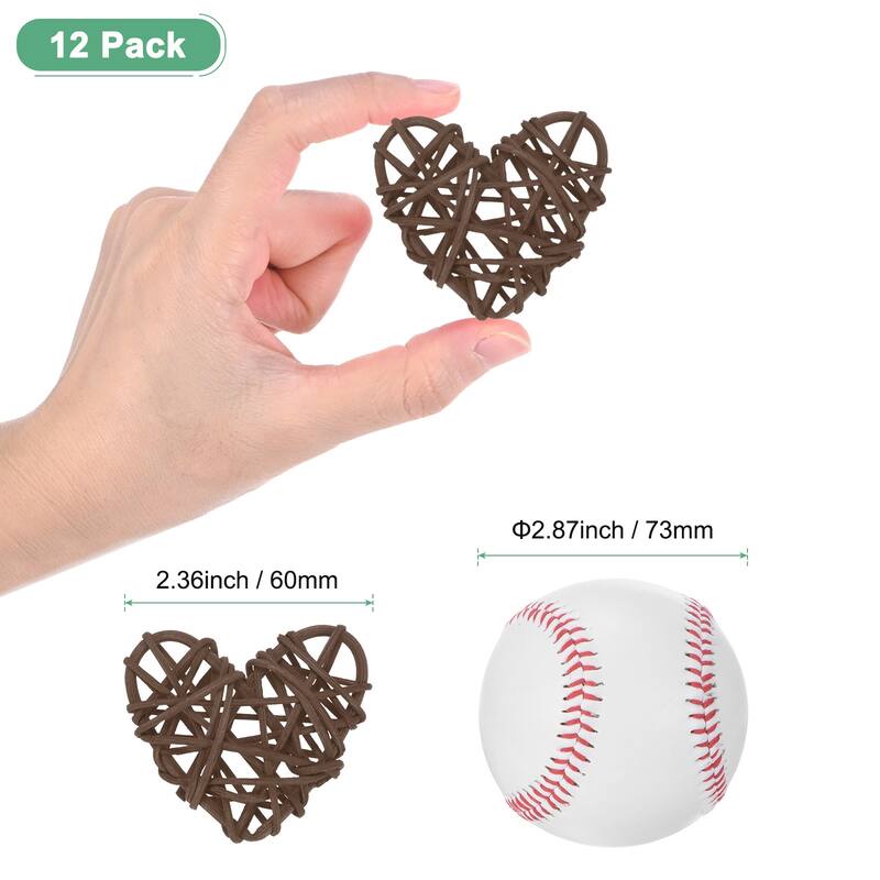 12-Pack Heart Wicker Rattan Balls 2.4 Inch for DIY - Brown