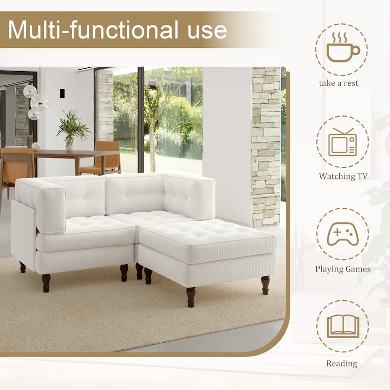 Oversized Sofa Corduroy Tufted Modular Sectional Set