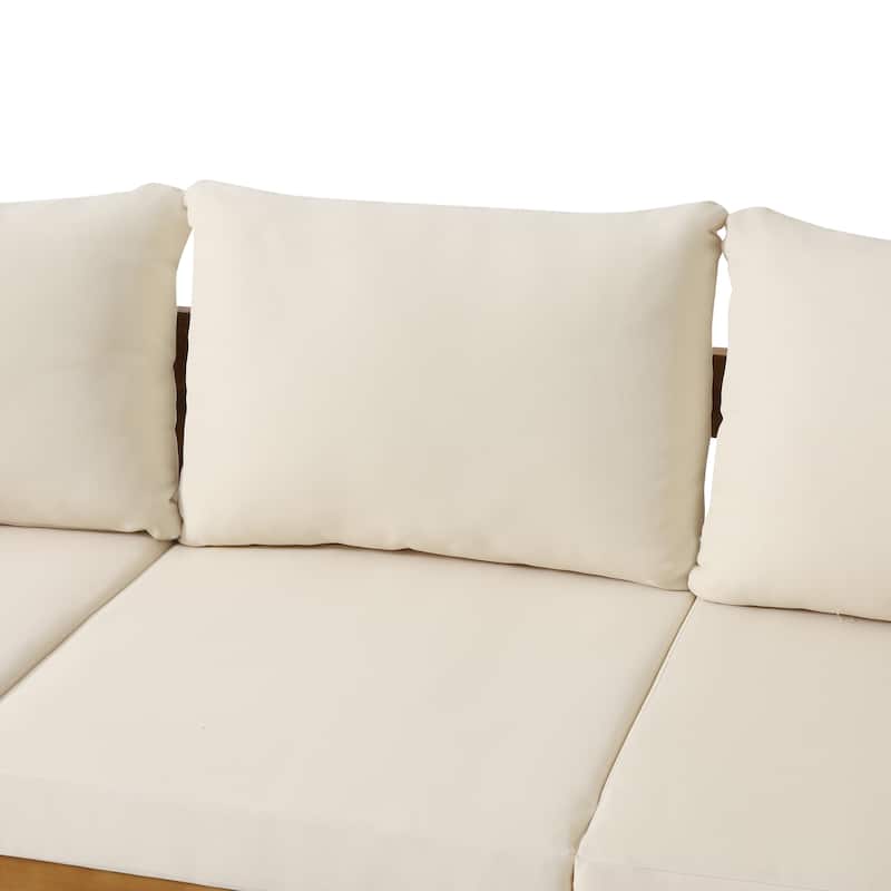 Brooklyn Outdoor Acacia Wood 3-Seater Sofa with Water-Resistant Cushions by Christopher Knight Home