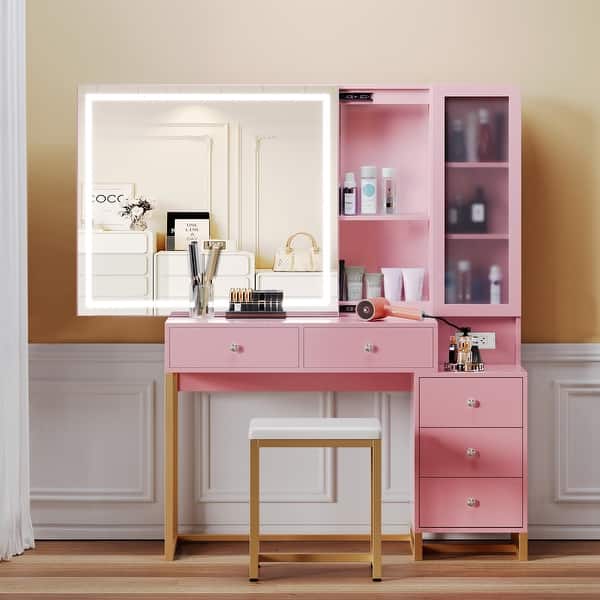 slim fit dress slacks Exotic Designs White + Rose Gold Dressing Table – The Culinarium main image 0