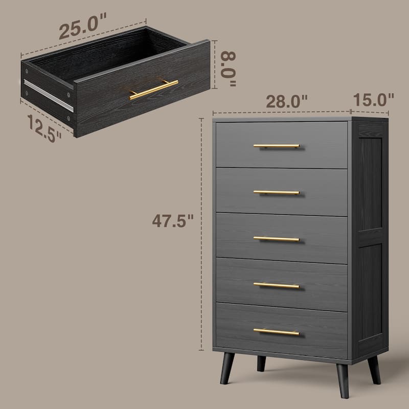 5/6/Chest of Drawers Dresser Modern Drawers with Metal Handles, Wood Storage Dresser for Bedroom, Living Room, Entryway