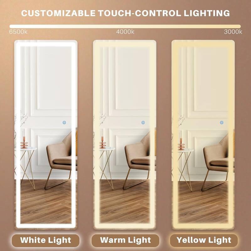 Floor Mirror with LED Light, Full Length Mirror with Stand, Hanging Mirror Wall Mounted Mirror, Full Body Mirror for Living Room