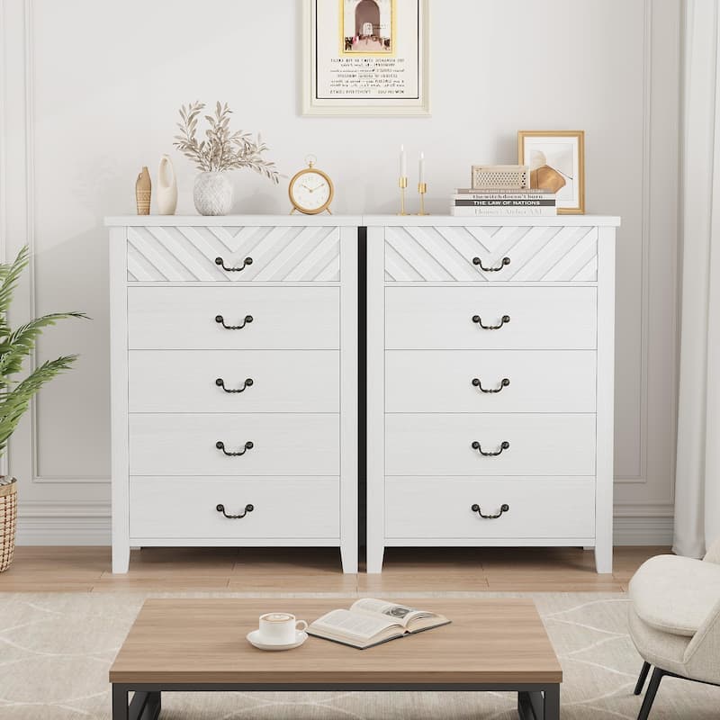 Farmhouse 5-Drawer Dresser for Bedroom, Freestanding Vertical Wooden Storage Chest