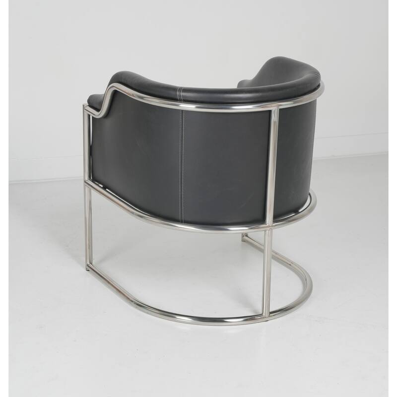 HomeRoots Charcoal and Silver Upholstered Leather Curved Back Dining Arm Chair - 26.00 in. x 29.00 in. x 26.00 in.
