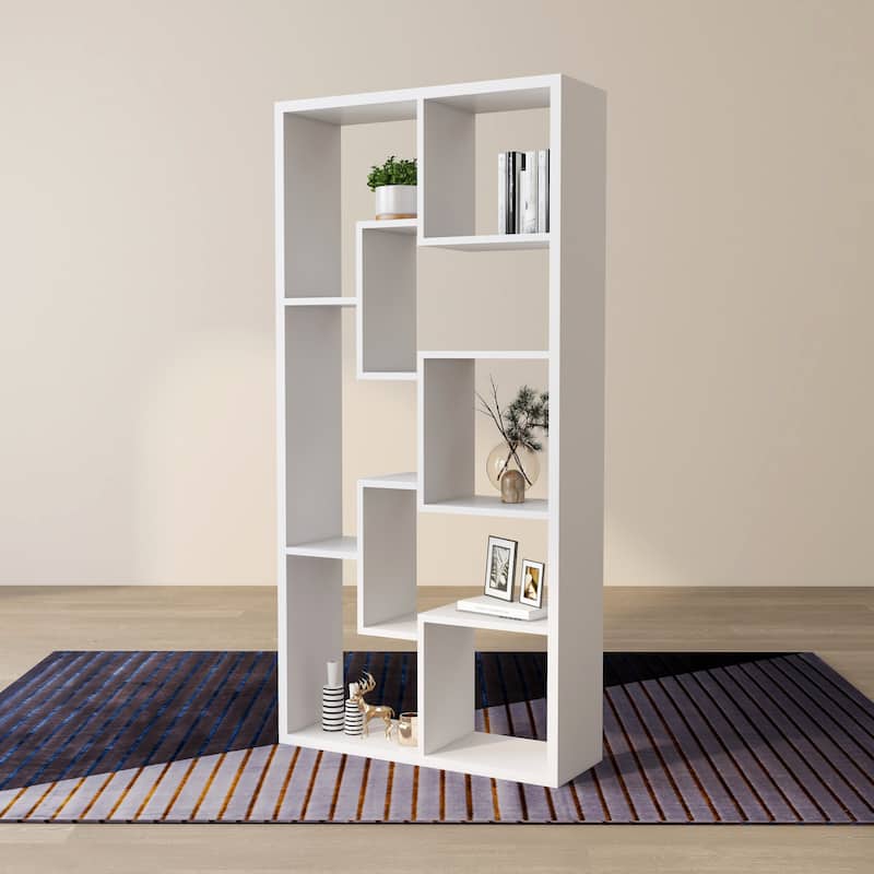 DH BASIC Modern 73-inch 8-Open Shelf Display Bookcase by Denhour - White