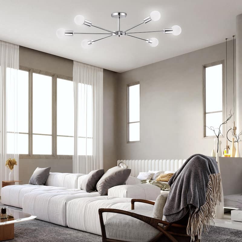 22.44 in. 6-Light Modern Semi- Flush Mount Ceiling Light with No Bulbs Included - 22.44''